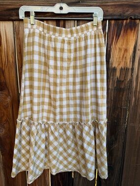 Hayden Yellow and White Gingham Midi Skirt